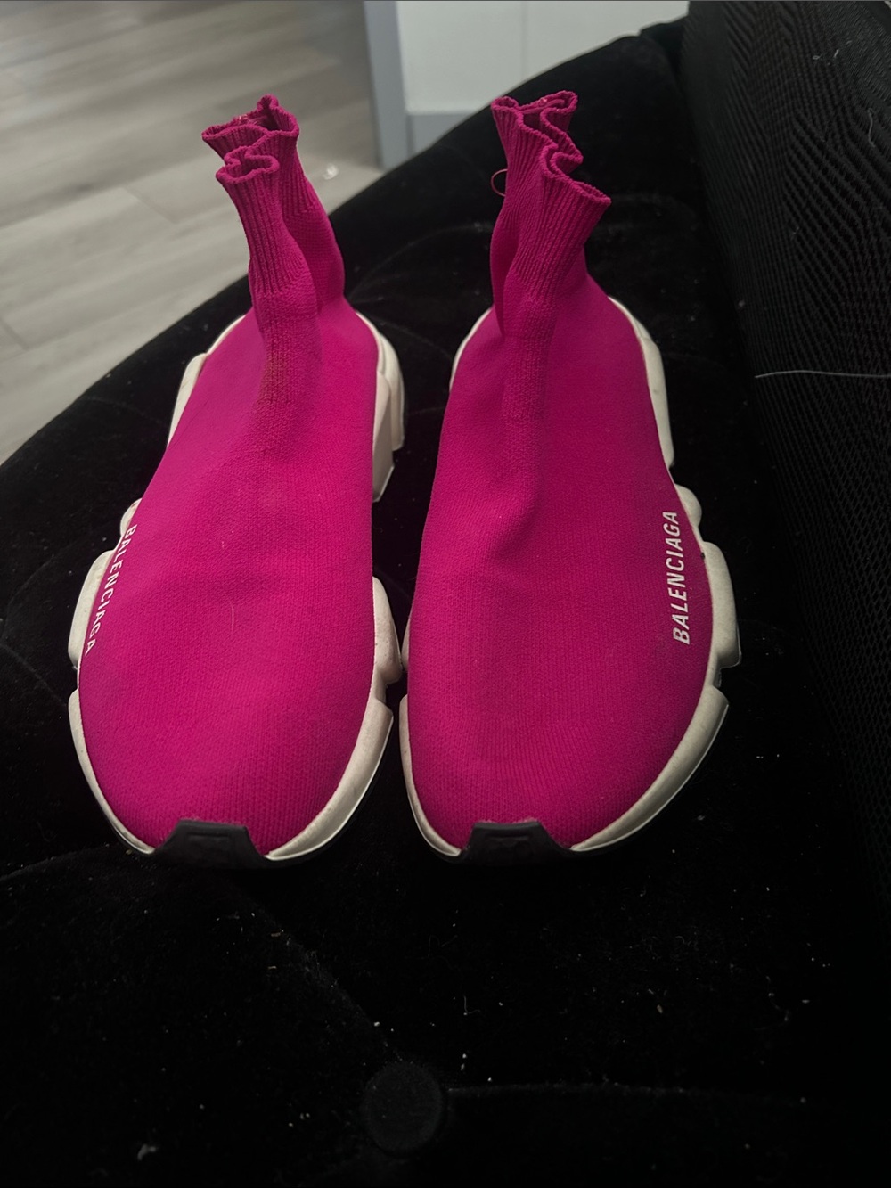 Balenciaga Women's Magenta Knit Sock Sneakers with White Sole - Picture 2 of 2